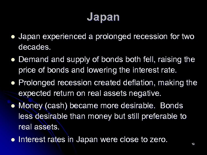 Japan l Japan experienced a prolonged recession for two decades. l Demand supply of