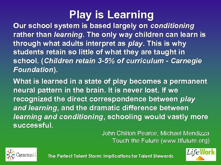 Play is Learning Our school system is based largely on conditioning rather than learning.