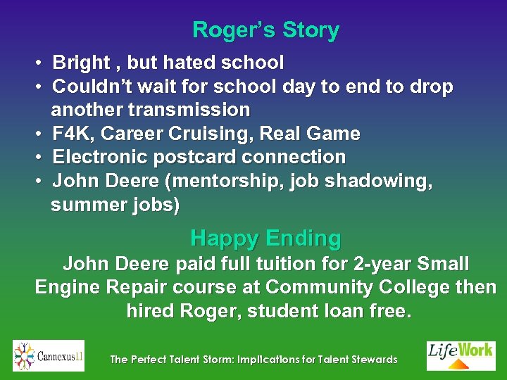 Roger’s Story • Bright , but hated school • Couldn’t wait for school day