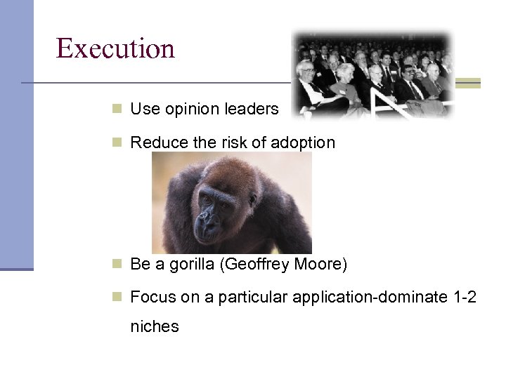 Execution n Use opinion leaders n Reduce the risk of adoption n Be a
