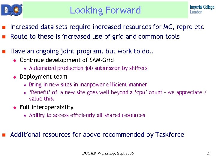 Looking Forward n Increased data sets require increased resources for MC, repro etc Route
