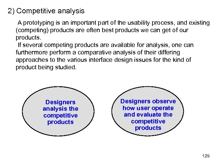 2) Competitive analysis A prototyping is an important part of the usability process, and
