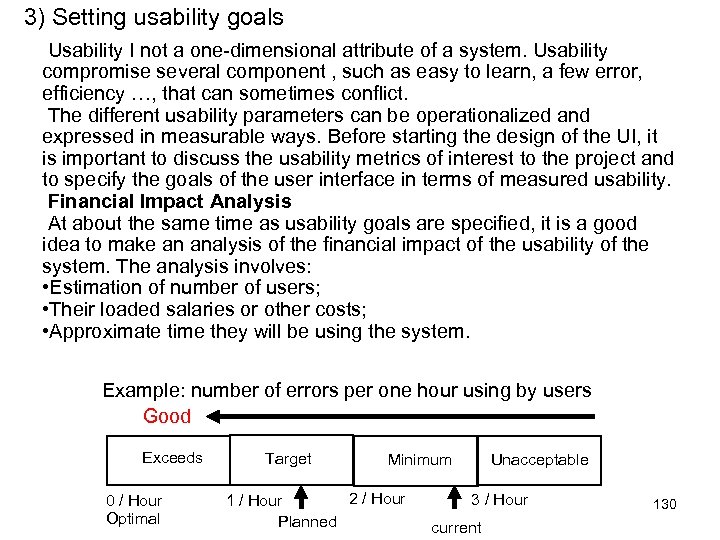 3) Setting usability goals Usability I not a one-dimensional attribute of a system. Usability