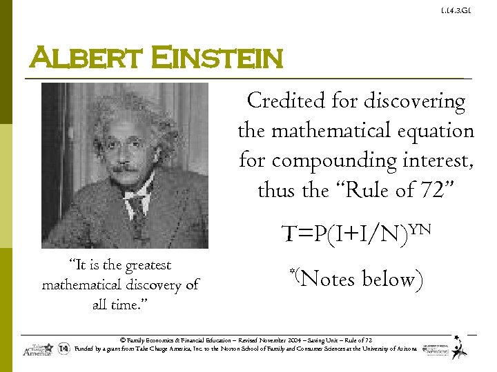 1. 14. 3. G 1 Albert Einstein Credited for discovering the mathematical equation for