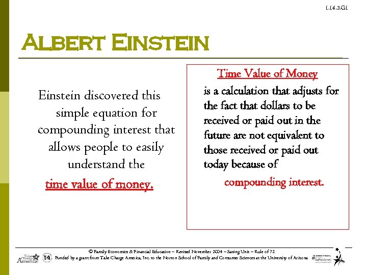 1. 14. 3. G 1 Albert Einstein discovered this simple equation for compounding interest