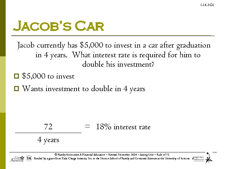 1. 14. 3. G 1 Jacob’s Car Jacob currently has $5, 000 to invest