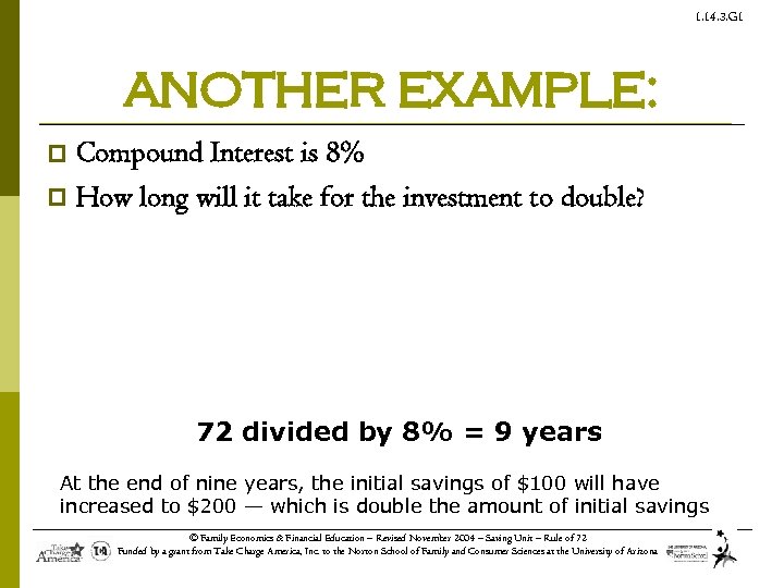 1. 14. 3. G 1 ANOTHER EXAMPLE: Compound Interest is 8% p How long