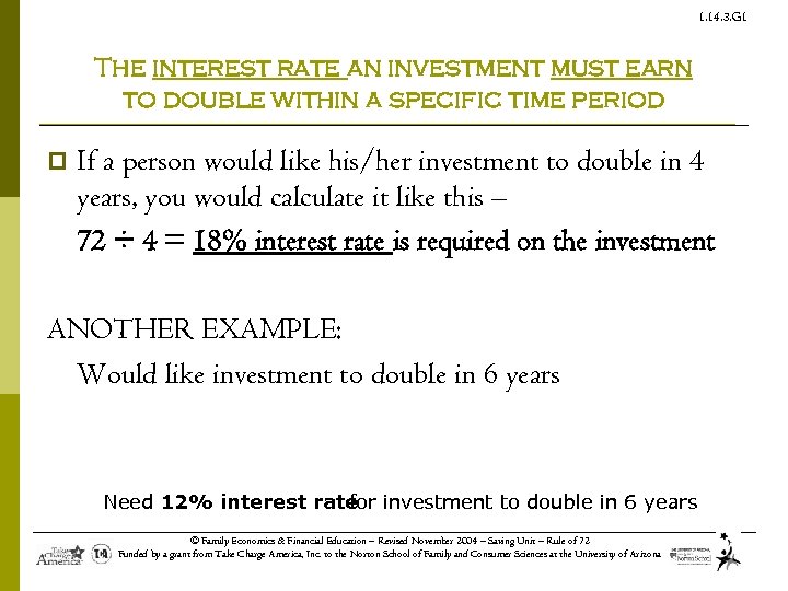 1. 14. 3. G 1 The interest rate an investment must earn to double