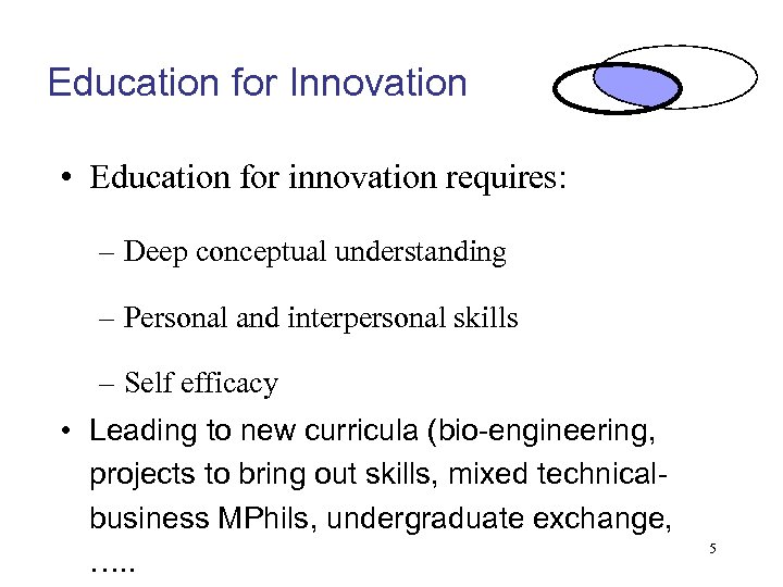 Education for Innovation • Education for innovation requires: – Deep conceptual understanding – Personal