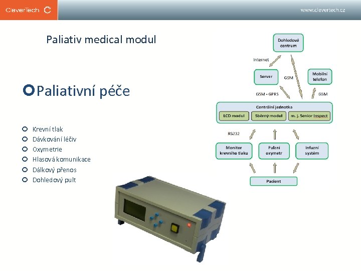 Paliativ medical modul Paliativní péče Krevní tlak Dávkování léčiv Oxymetrie Hlasová komunikace Dálkový přenos