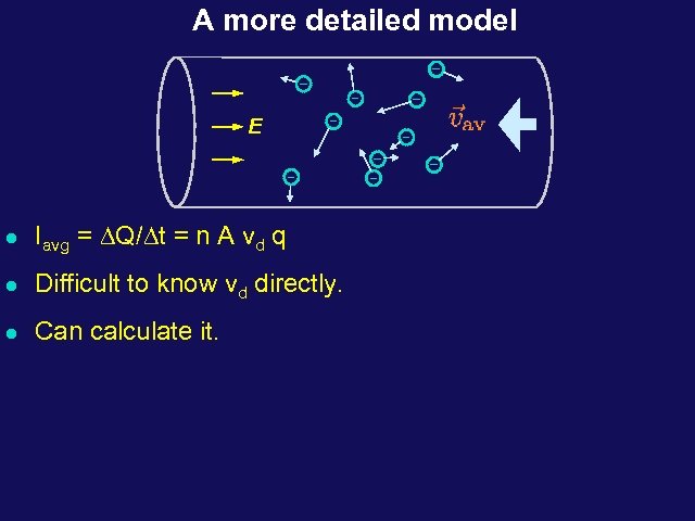 A more detailed model E l Iavg = DQ/Dt = n A vd q