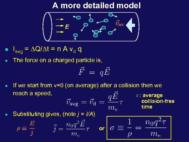 A more detailed model E l Iavg = DQ/Dt = n A vd q