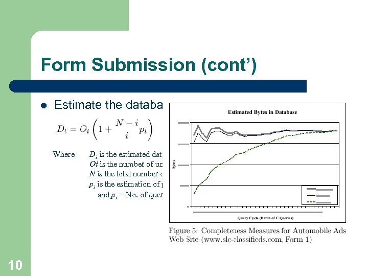 Form Submission (cont’) l Estimate the database size Where 10 Di is the estimated