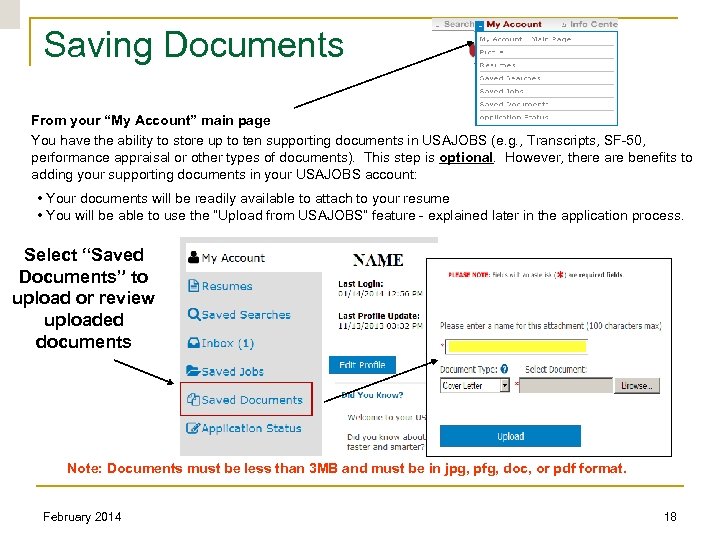  Saving Documents From your “My Account” main page You have the ability to