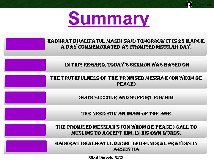 Summary hadhrat Khalifatul masih said tomorrow it is 23 march, a day commemorated as