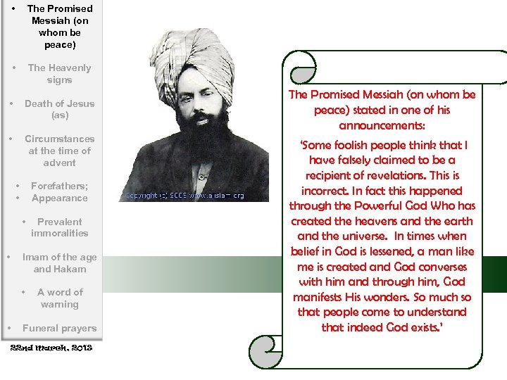  • The Promised Messiah (on whom be peace) • The Heavenly signs •