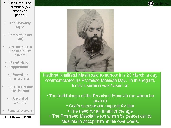  • The Promised Messiah (on whom be peace) • The Heavenly signs •