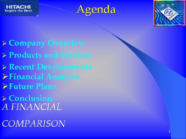 Agenda Ø Company Overview Ø Products and Services Ø Recent Developments Ø Financial Analysis