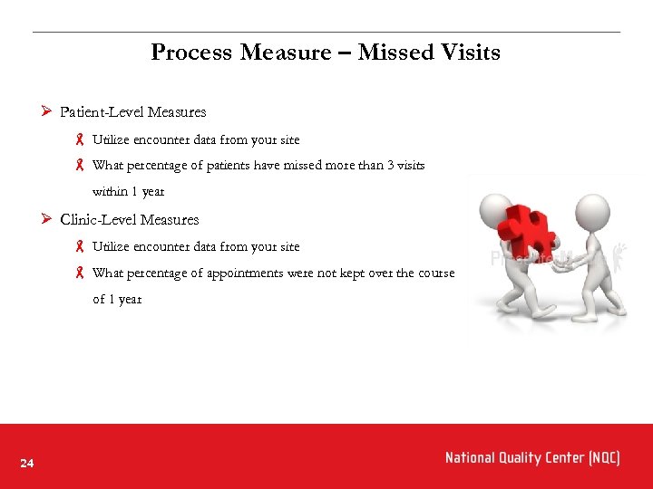 Process Measure – Missed Visits Ø Patient-Level Measures Utilize encounter data from your site