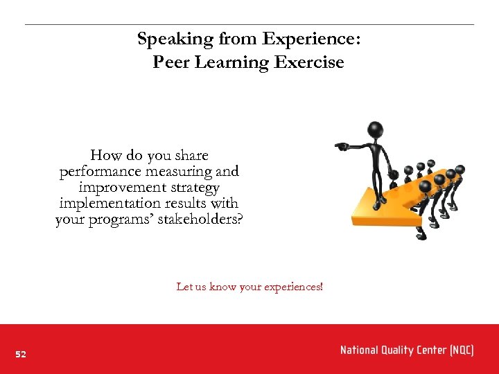 Speaking from Experience: Peer Learning Exercise How do you share performance measuring and improvement