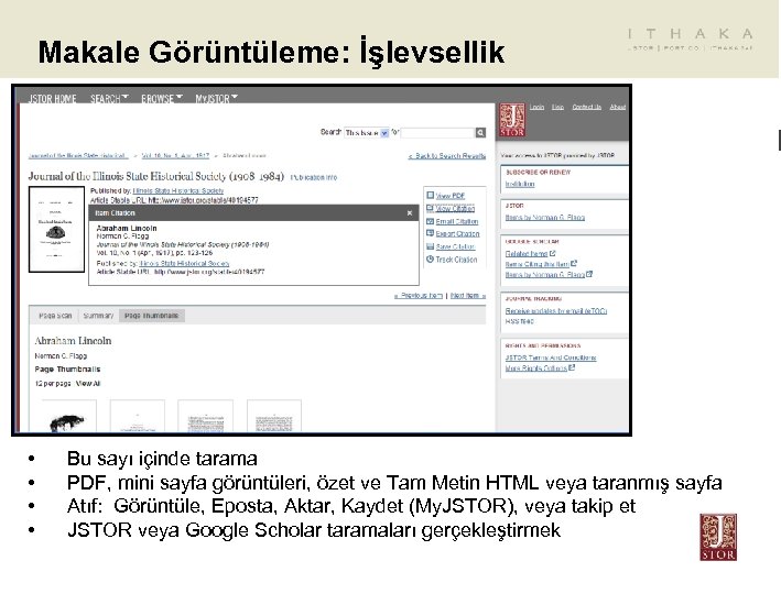 Makale Görüntüleme: İşlevsellik • • Bu sayı içinde tarama PDF, mini sayfa görüntüleri, özet