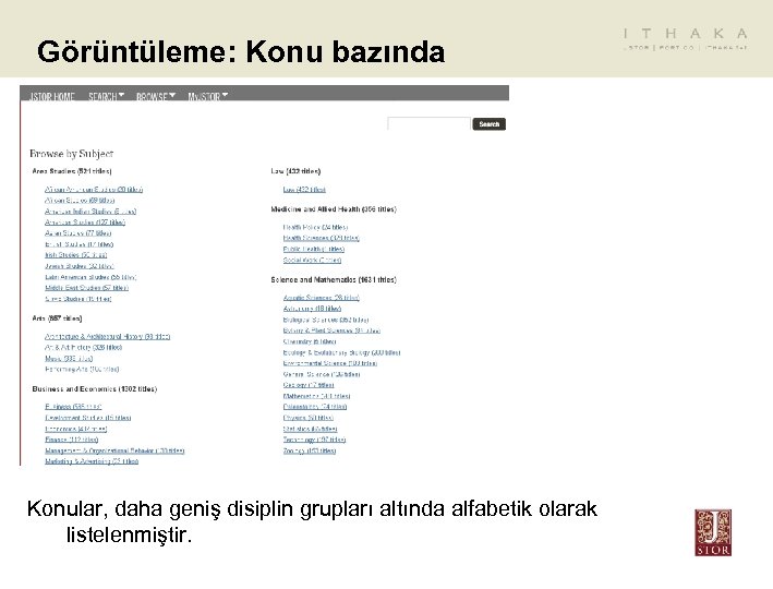 Görüntüleme: Konu bazında Konular, daha geniş disiplin grupları altında alfabetik olarak listelenmiştir. 