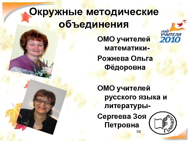 Окружные методические объединения ОМО учителей математики. Рожнева Ольга Фёдоровна ОМО учителей русского языка и