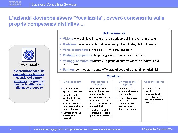 Business Consulting Services L’azienda dovrebbe essere “focalizzata”, ovvero concentrata sulle proprie competenze distintive. .