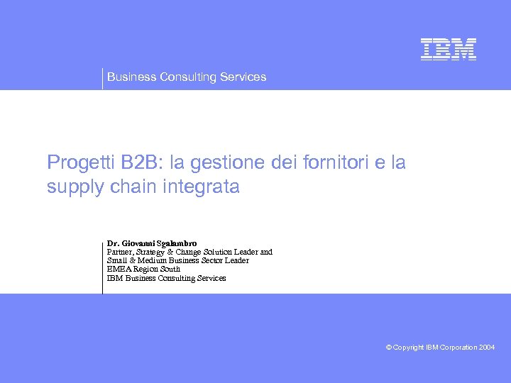 Business Consulting Services Progetti B 2 B: la gestione dei fornitori e la supply