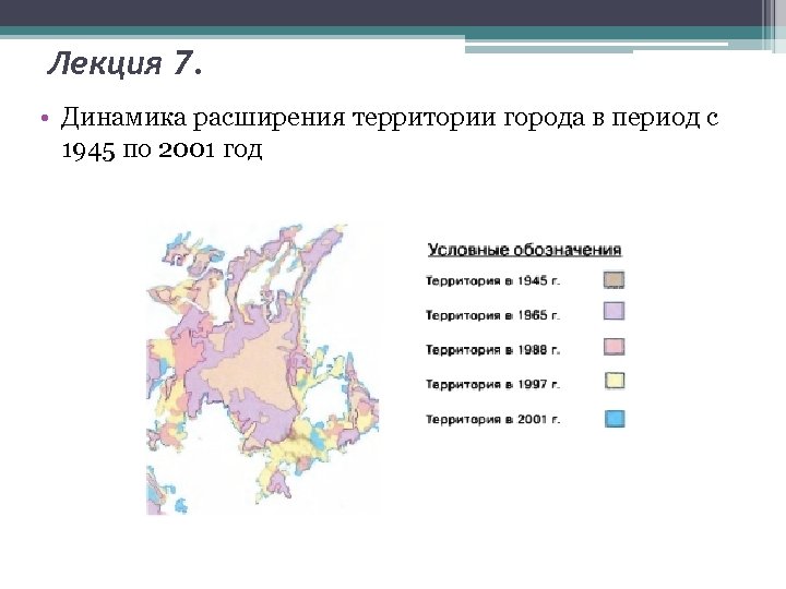 Лекция 7. • Динамика расширения территории города в период с 1945 по 2001 год