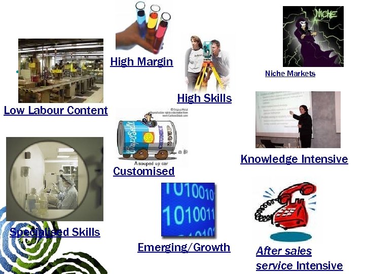  • High Margin Niche Markets High Skills Low Labour Content Customised Knowledge Intensive