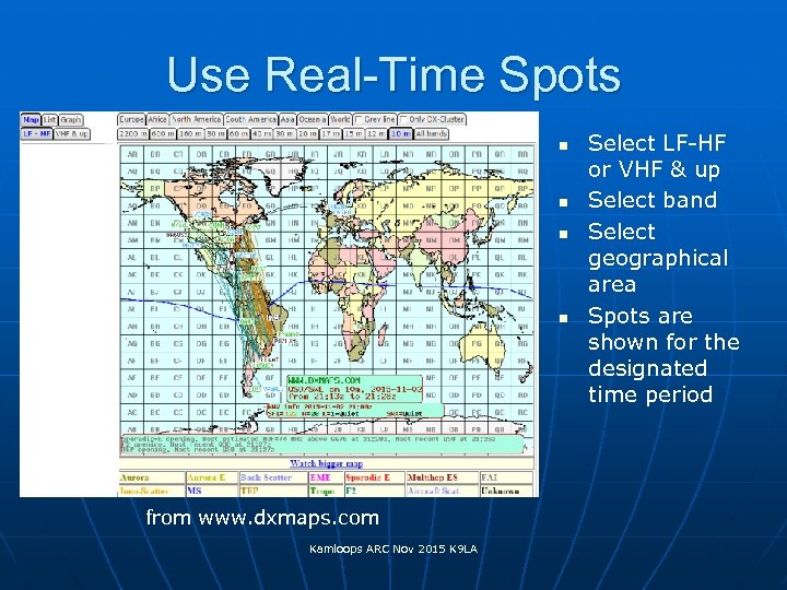 Use Real-Time Spots n n from www. dxmaps. com Kamloops ARC Nov 2015 K