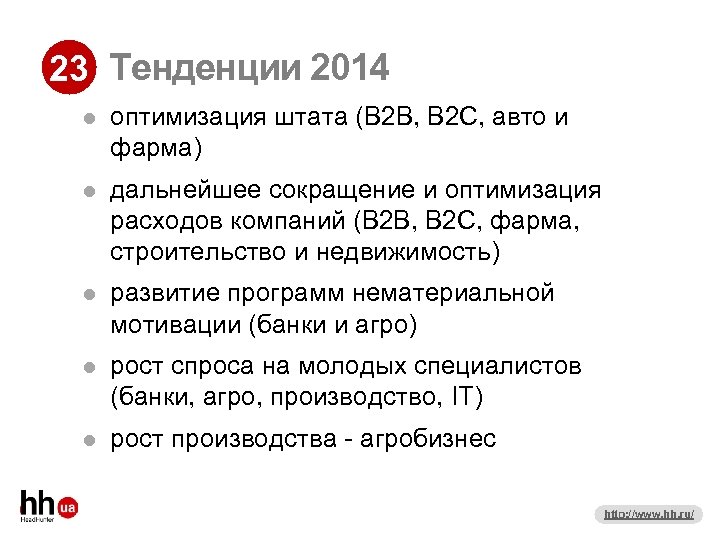 23 Тенденции 2014 оптимизация штата (В 2 В, В 2 С, авто и фарма)