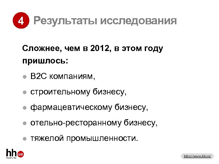4 Результаты исследования Сложнее, чем в 2012, в этом году пришлось: В 2 С