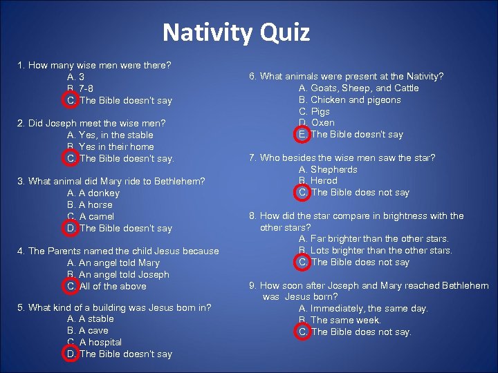 The Birth Of Jesus Christ Nativity Quiz
