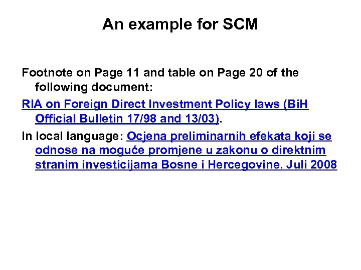 An example for SCM Footnote on Page 11 and table on Page 20 of