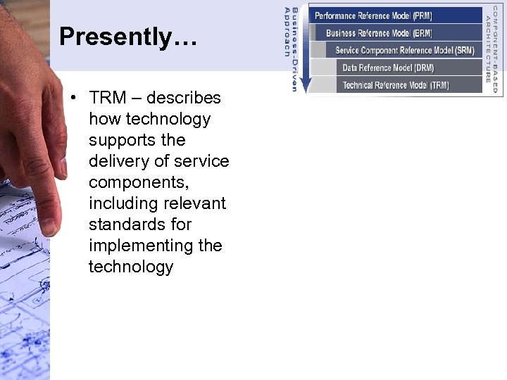 Presently… • TRM – describes how technology supports the delivery of service components, including