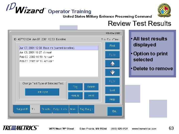 Operator Training United States Military Entrance Processing Command Review Test Results • All test