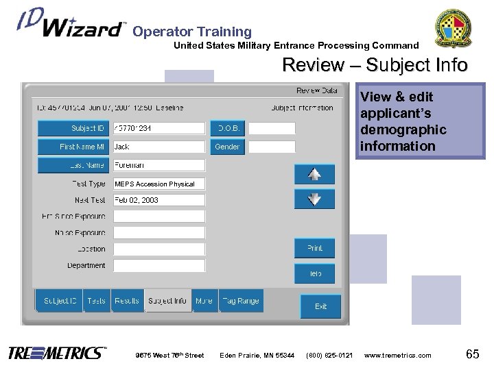 Operator Training United States Military Entrance Processing Command Review – Subject Info View &