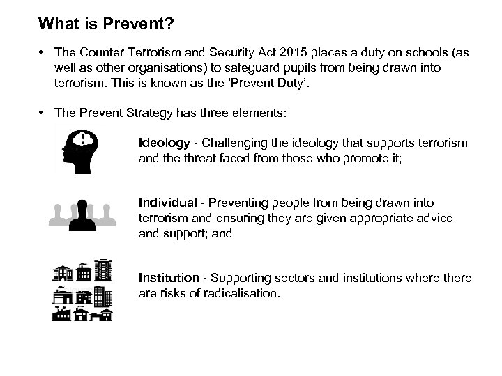 What is Prevent? • The Counter Terrorism and Security Act 2015 places a duty
