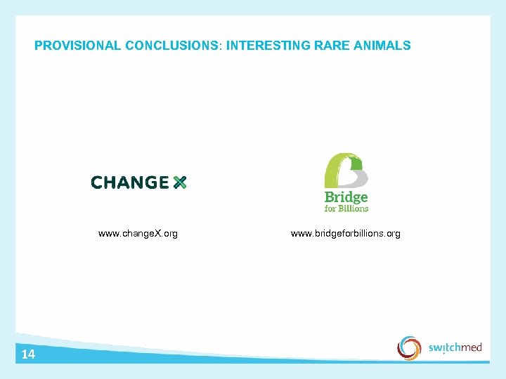PROVISIONAL CONCLUSIONS: INTERESTING RARE ANIMALS www. change. X. org 14 www. bridgeforbillions. org 