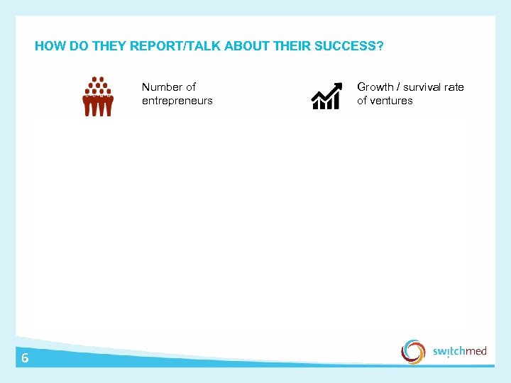 HOW DO THEY REPORT/TALK ABOUT THEIR SUCCESS? Number of entrepreneurs Growth / survival rate