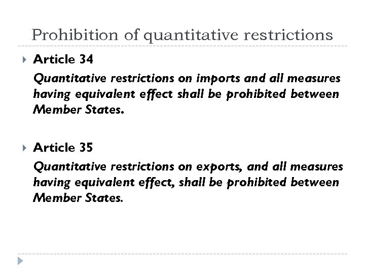 Prohibition of quantitative restrictions Article 34 Quantitative restrictions on imports and all measures having
