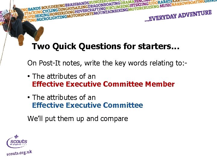 Two Quick Questions for starters… On Post-It notes, write the key words relating to: