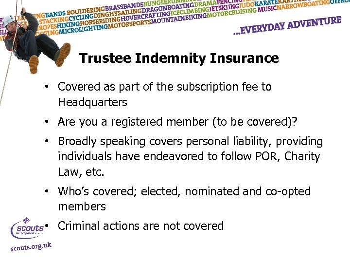 Trustee Indemnity Insurance • Covered as part of the subscription fee to Headquarters •