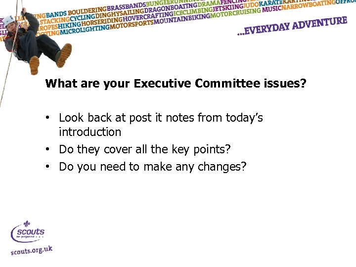 What are your Executive Committee issues? • Look back at post it notes from