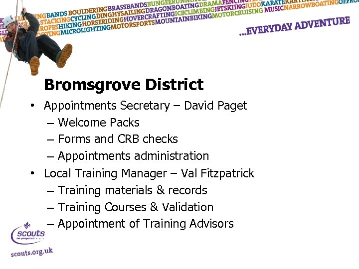 Bromsgrove District • Appointments Secretary – David Paget – Welcome Packs – Forms and