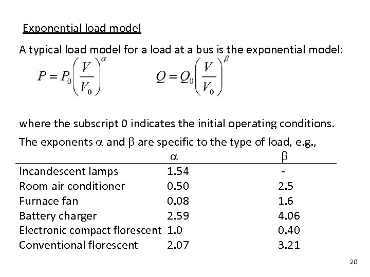 Exponential load model A typical load model for a load at a bus is