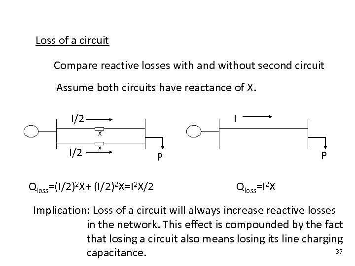 Loss of a circuit Compare reactive losses with and without second circuit Assume both