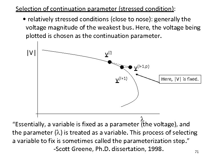 Selection of continuation parameter (stressed condition): • relatively stressed conditions (close to nose): generally
